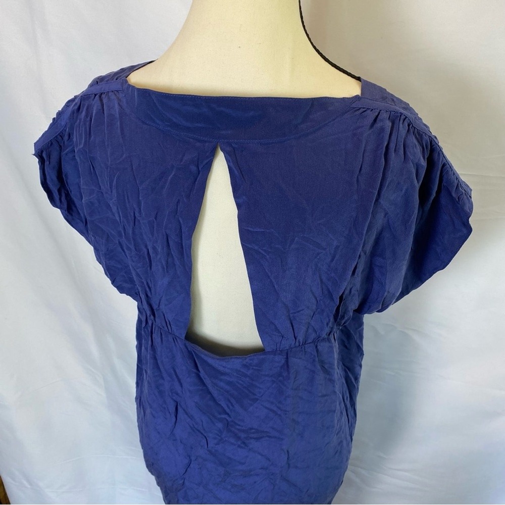 Geren Ford Women's Medium Blue Silk Mini Dress Square Neck Keyhole Back - Picture 6 of 11
